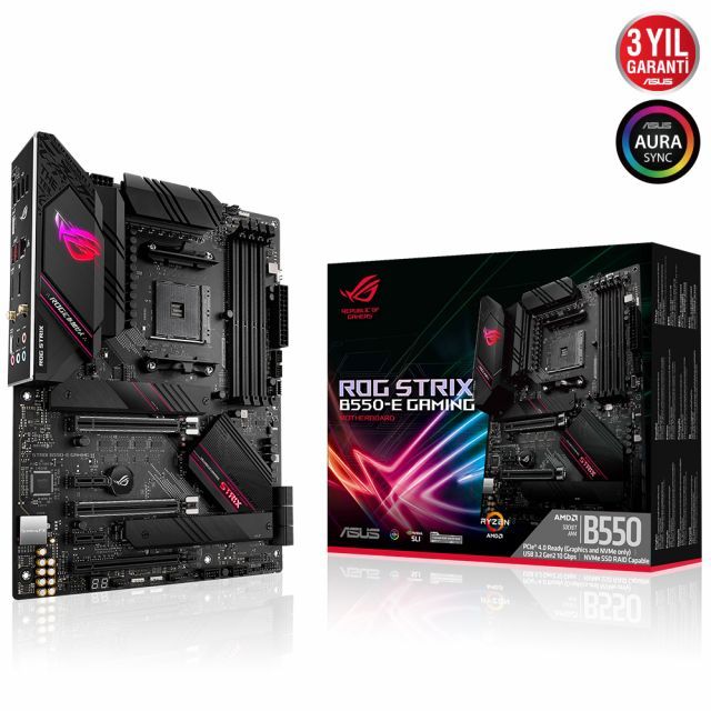 ASUS ROG STRIX B550-E GAMING AMD B550 AM4 DDR4 4400 DP HDMI Çift M2 USB3.2 AX WiFi + BT ARGB 2.5Gbit LAN ATX PCIe 4.0 ECC RAM Desteği